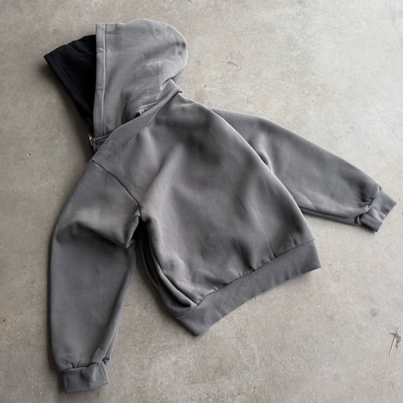 clothing manufacturer custom double layer hoodie custom blank acid washed grey custom double layer hoodie